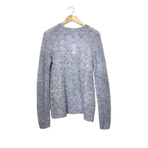 Magaschoni Mohair Wool Blend Pointelle Knit Sweater Grey Husky‎ M